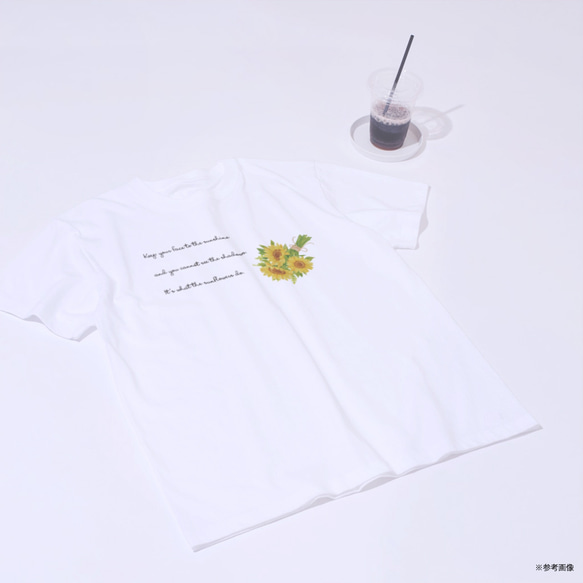 [New]ひまわりの花束とメッセージのTシャツ 選べるサイズと生地 小さいサイズ・大きいサイズ・キッズ 7枚目の画像