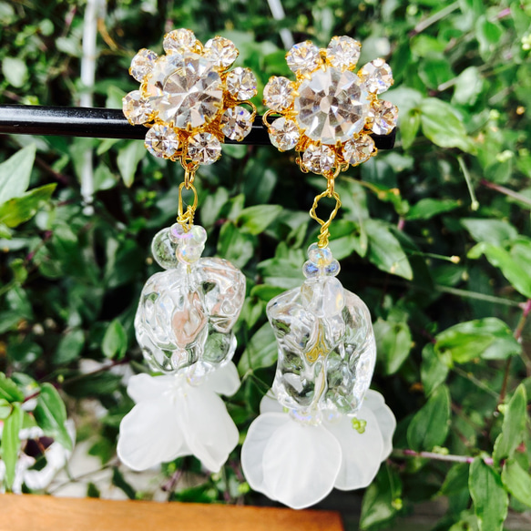 【bridal veil】earring イヤリング　フラワー　お花　クリア　ウエディング　ブライダル　結婚式493 4枚目の画像