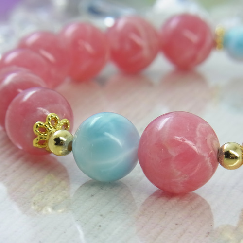 【チャクラ全開】パワーストーン　運気好転ブレスレット　ラリマー＆インカローズ チャクラ全開】パワーストーン 運気好転ブレスレット ラリマー＆インカ