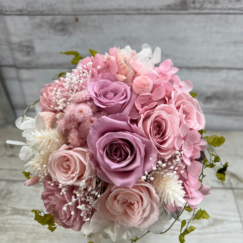 プリザーブドローズ 花束 ピンク ピンクの可愛いプリザーブドフラワーブーケ 花束 薔薇 ローズ