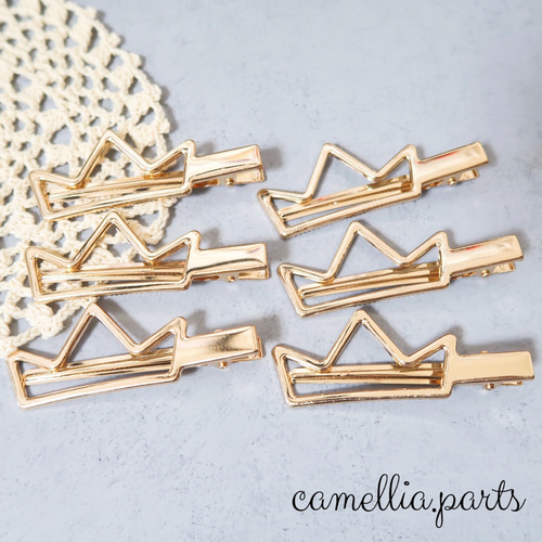 6個【王冠・クラウン】ヘアクリップ やっとこピン ワニクリップ 土台