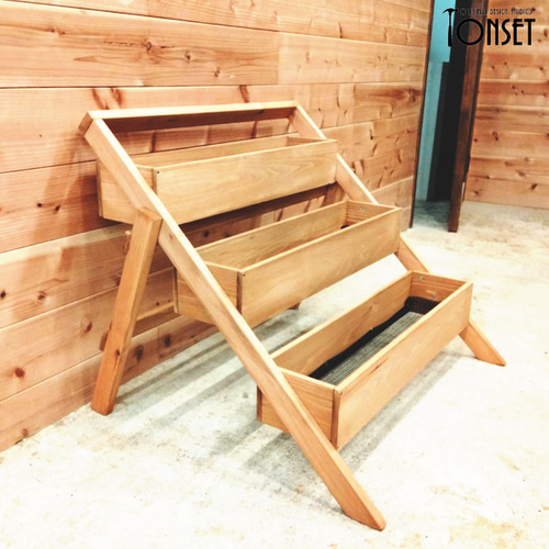 折り畳み式木製3段プランタースタンド オークcol. 一輪挿し・花瓶  