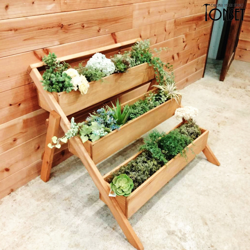 植物用木製スタンド 八角形 ウォールナット 折り畳み式木製3段