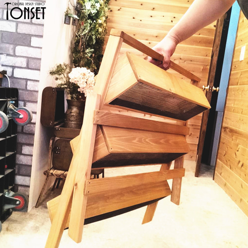 折り畳み式木製3段プランタースタンド オークcol. 一輪挿し・花瓶  