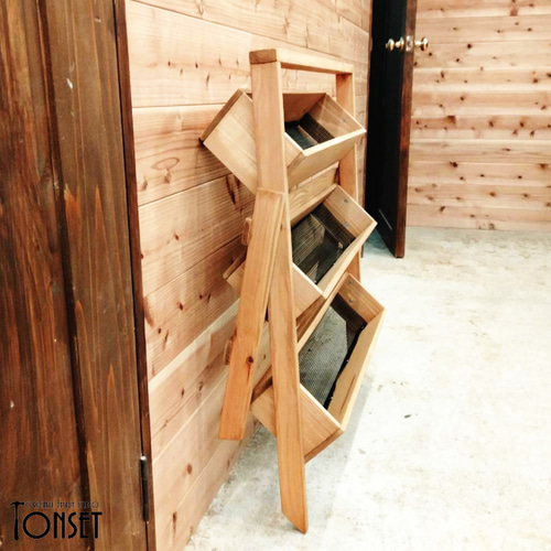 折り畳み式木製3段プランタースタンド オークcol. 一輪挿し・花瓶  