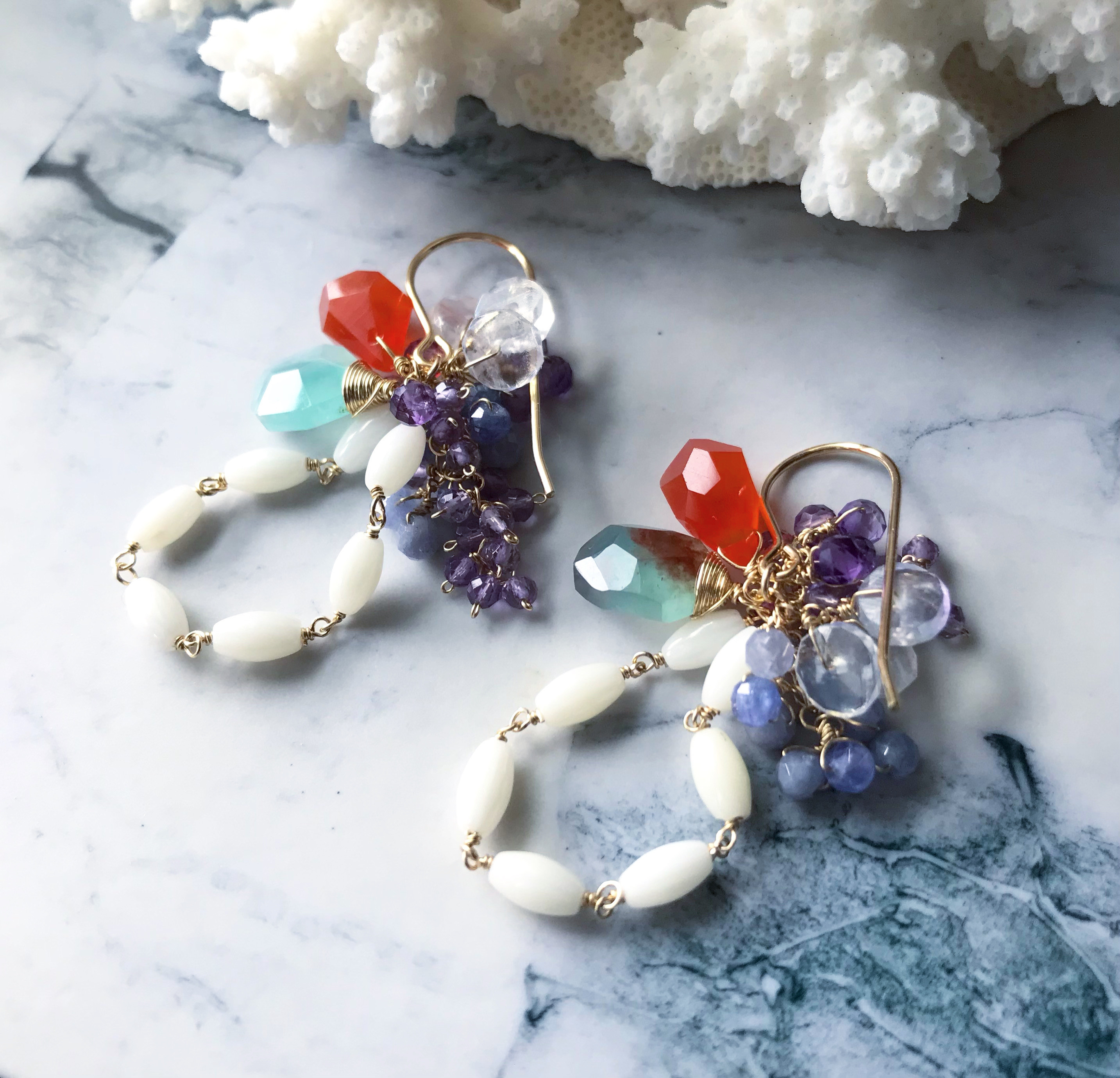 【再販】【K14gf】カーネリアンとアクアプレーズのピアス(イヤリング)