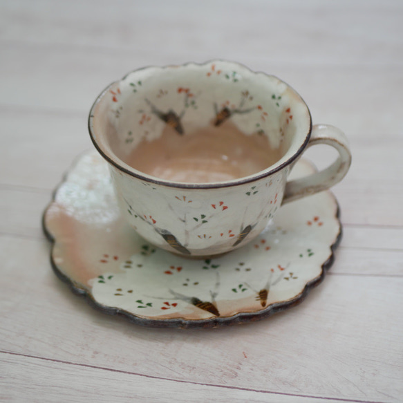 コーヒー碗皿　吉野山（B）　陶器　京焼 1枚目の画像