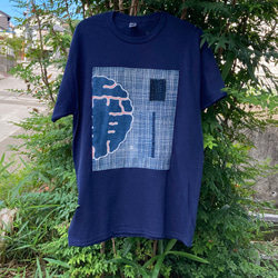 1985 size M 襤褸　リメイク　tシャツ 藍染め　藍染　筒描き　印半纏　古布　パッチワーク　刺し子　ヴィンテージ 1枚目の画像