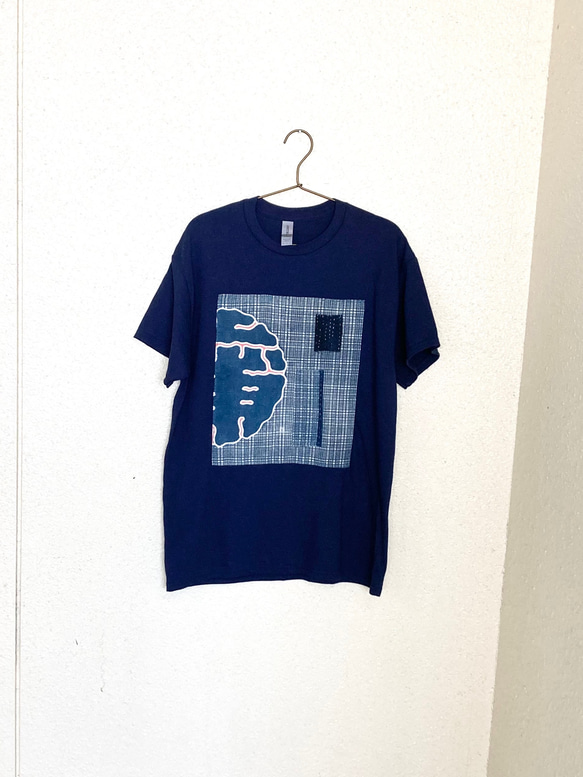 1985 size M 襤褸　リメイク　tシャツ 藍染め　藍染　筒描き　印半纏　古布　パッチワーク　刺し子　ヴィンテージ 5枚目の画像