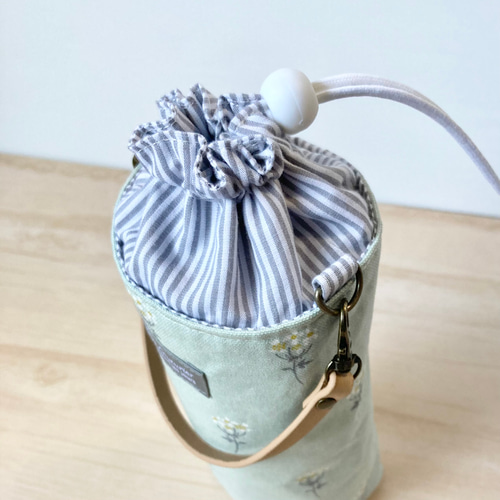 保冷保温☆ 洗える！ミニフラワーのペットボトルカバー ペールグリーン