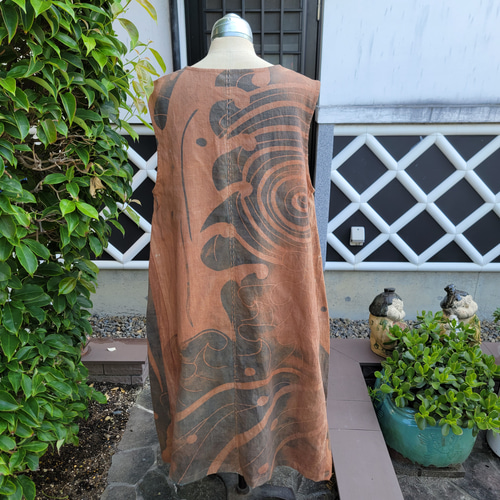 着物リメイク 手作り のぼり 柿渋 鉄媒染 ジャンパースカート