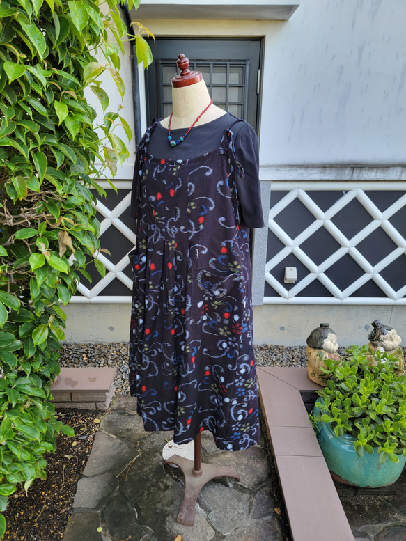 着物リメイク　古布　手作り　久留米絣　キャミワンピ 