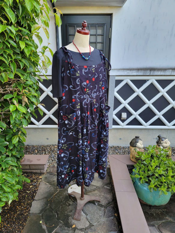 着物リメイク　古布　手作り　久留米絣　キャミワンピ 