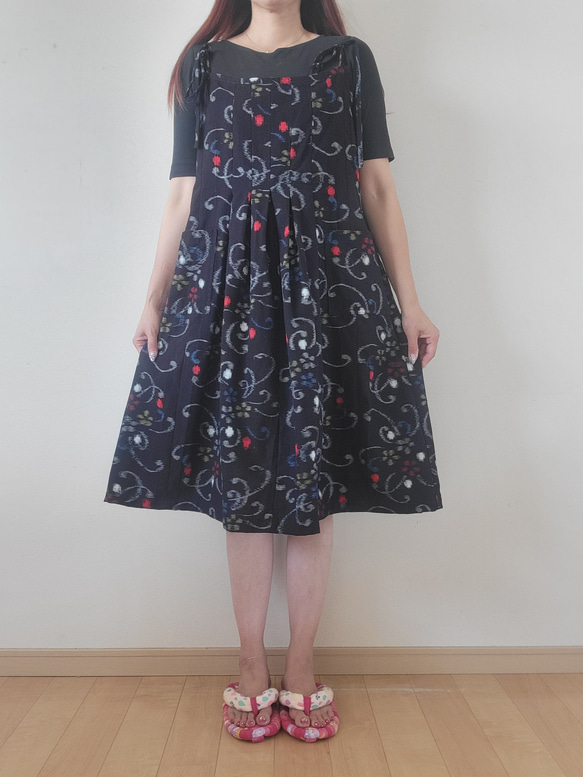 着物リメイク　古布　手作り　久留米絣　キャミワンピ 