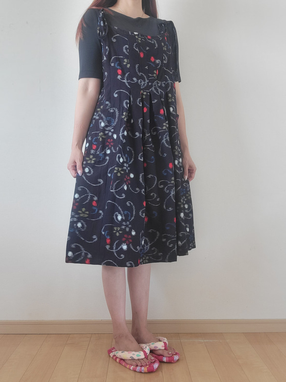 着物リメイク　古布　手作り　久留米絣　キャミワンピ 