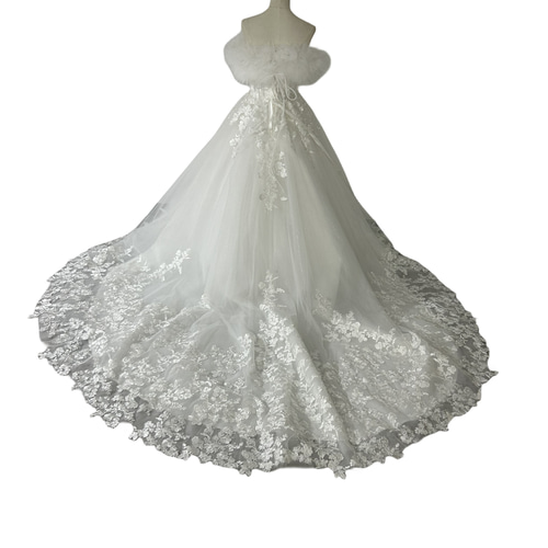 豪華！ウェディングドレス 総レース キラキラ光る刺繍 取り外しオフ  