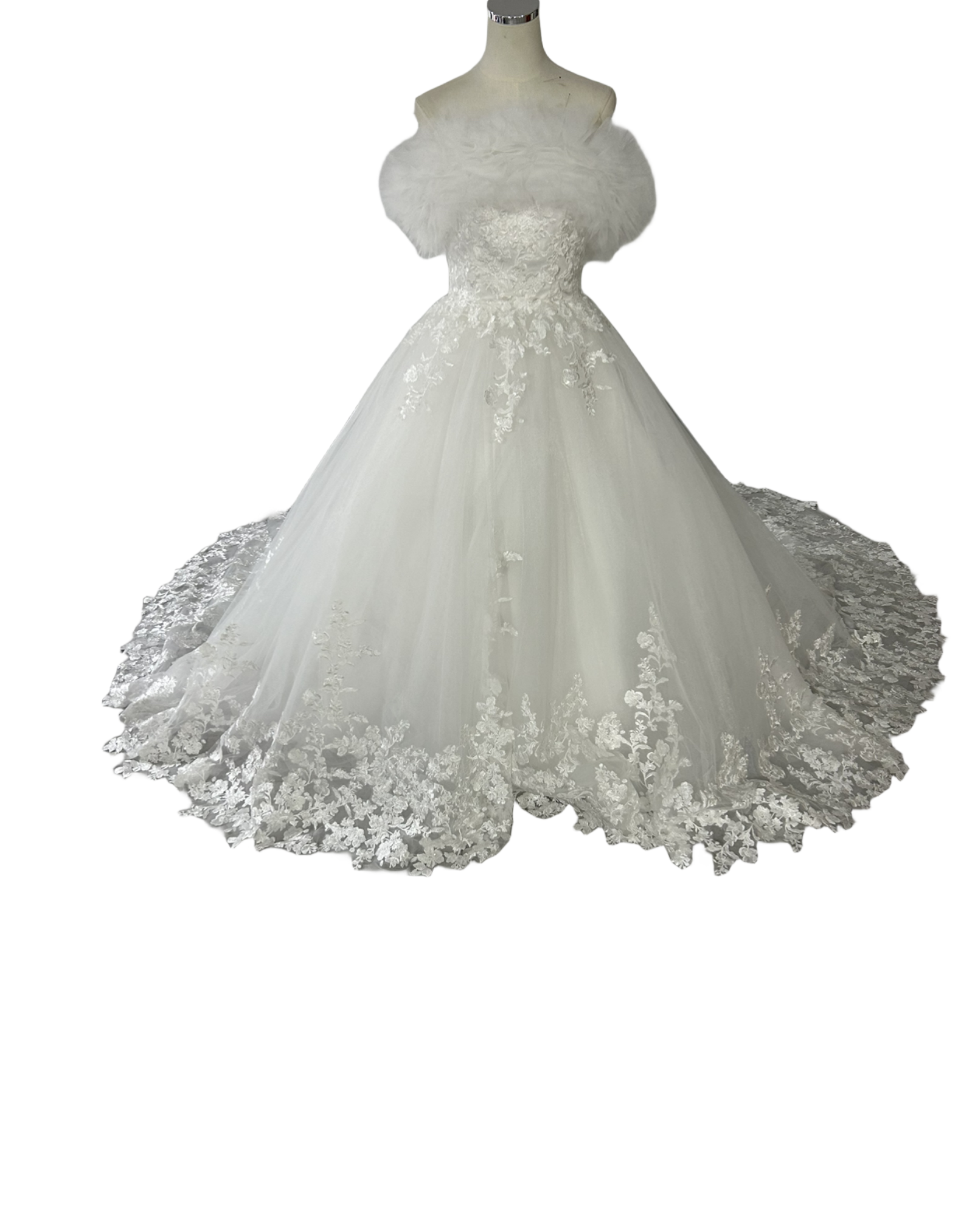 豪華！ウェディングドレス  総レース キラキラ光る刺繍  取り外しオフショルダー  編み上げ  可愛い  ブライダル 前