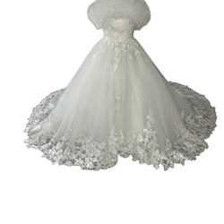 華やかな ウェディングドレス 白 韓国風 パフスリーブ スクエアネック