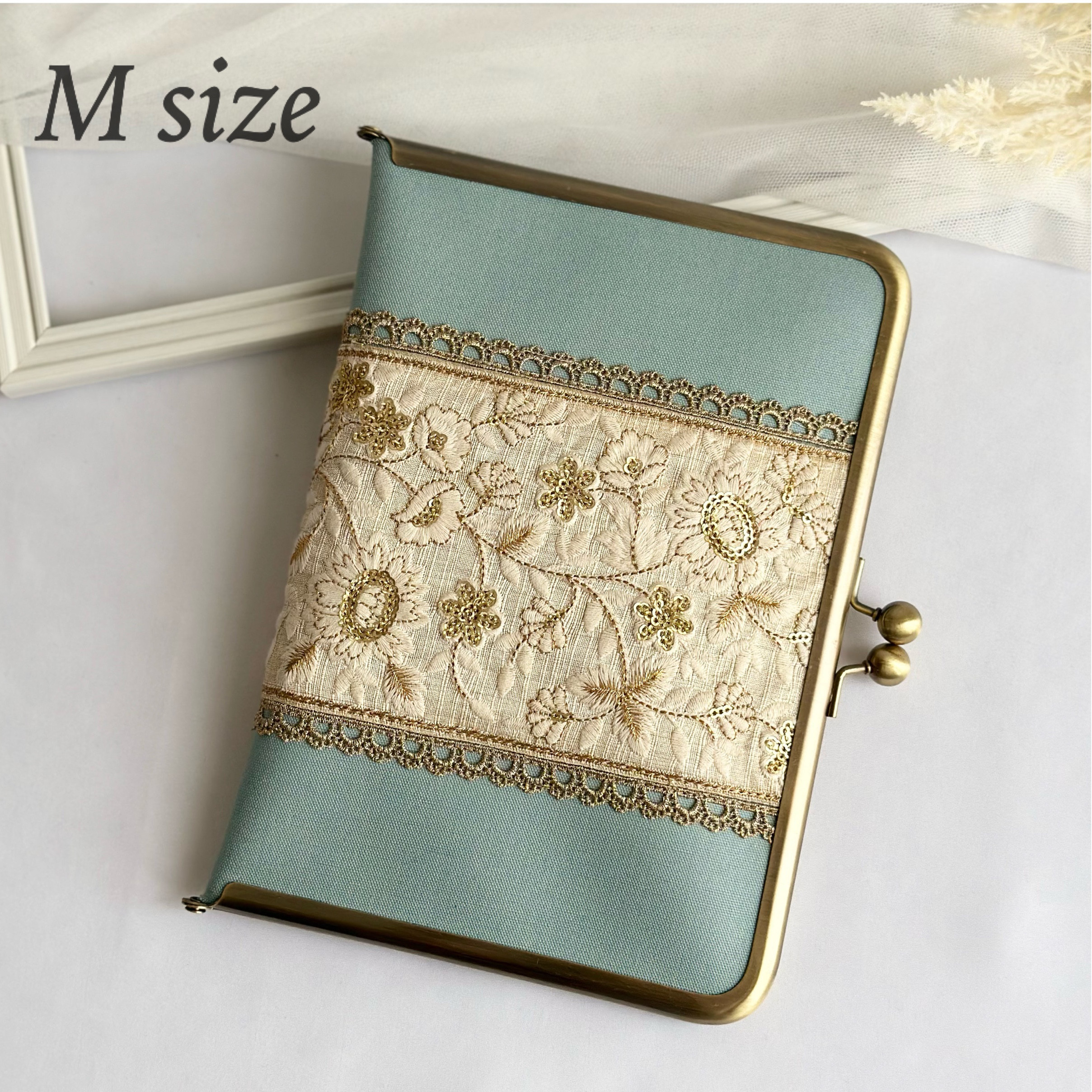 母子手帳ケース (Mサイズ用) コンパクト がま口 インド刺繍