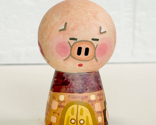 ふでこけし　木製人形 ふでの里 約20cm 童話 三匹の豚【木箱付】小こけし。かわいい木製の動物人形