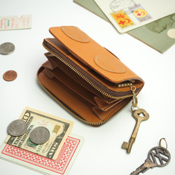 鑰匙錢包【鑰匙包+迷你錢包】（圓點拼布/餅乾米色）真皮 第2張的照片