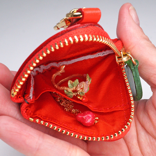 ナスカン付きミニチュアL字ファスナー小銭入れ／カットスイカ（牛革製