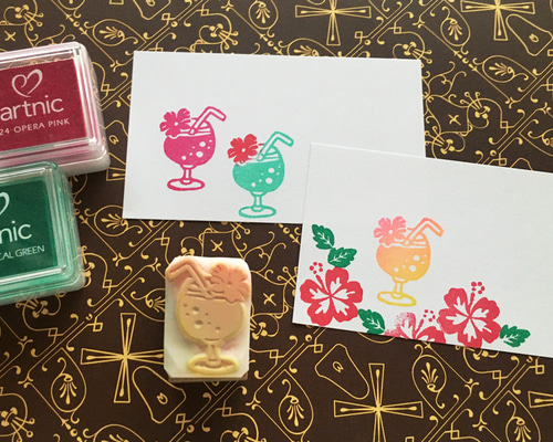 消しゴムはんこNo.199 ちびうさとジュース 消しゴムはんこNo.199