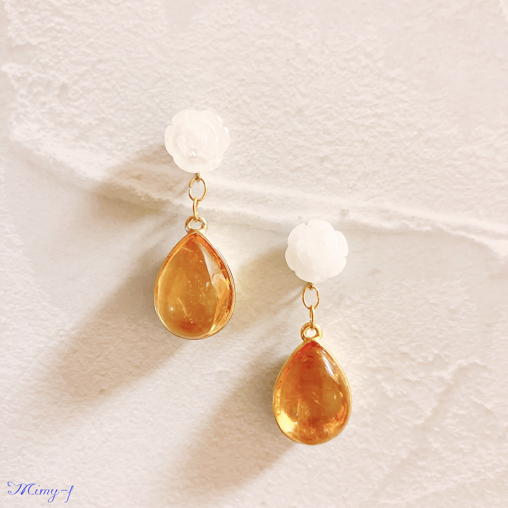 【ローズ】シトリン　ドロップ　ピアス