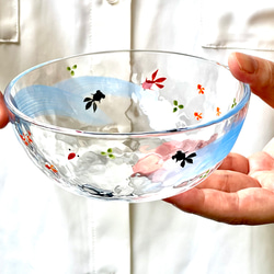 ガラスの9センチ豆皿 かわいいメダカ柄 薬味皿・豆皿 見谷若葉