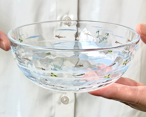 抹茶碗　金魚・メダカ　久光作　新品 水槽 金魚鉢 ガラス製 天然木 丸型 メダカ鉢 透明 クリア 鉢 多