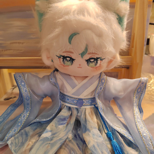 20cm着せ替えぬいぐるみ　にこにこ♪糸目きつね　白髪　オリジナル 20cmぬいぐるみ 着せ替えぬいぐるみ かわいい 白髪青目の狐少年