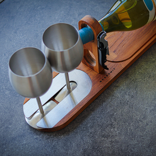 プレミアムチーク]ワインボトルラック・木製ワイングラス収納ホルダー