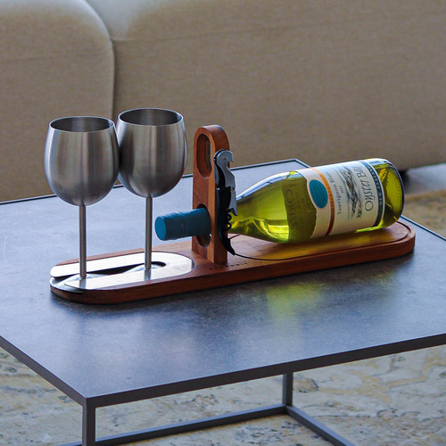 プレミアムチーク]ワインボトルラック・木製ワイングラス収納ホルダー