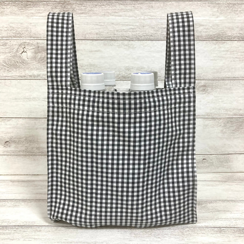 再販】ギンガム チェック ブラック ミニ コンビニ エコ バック