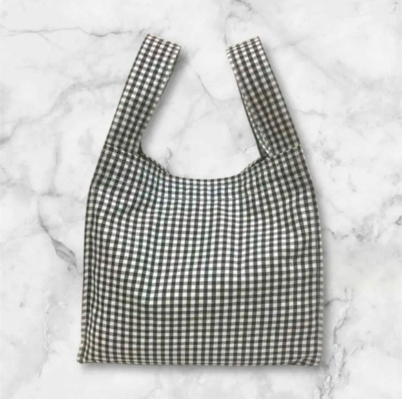 再販】ギンガム チェック ブラック ミニ コンビニ エコ バック エコ