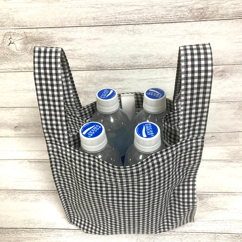 再販】ギンガム チェック ブラック ミニ コンビニ エコ バック エコ