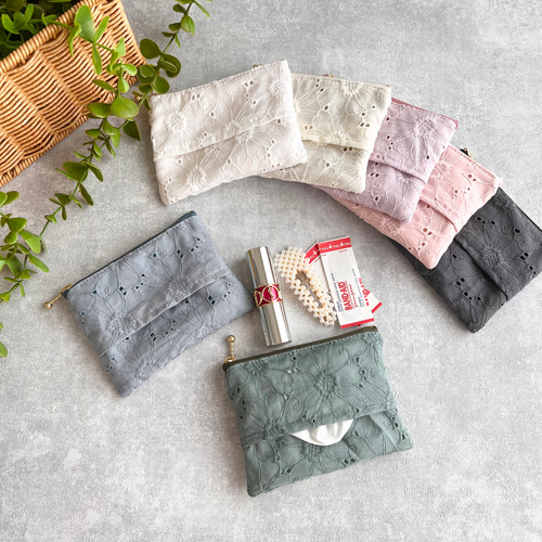 7カラーより選べます】刺繍レース・お花柄/ティッシュポーチ ポーチ