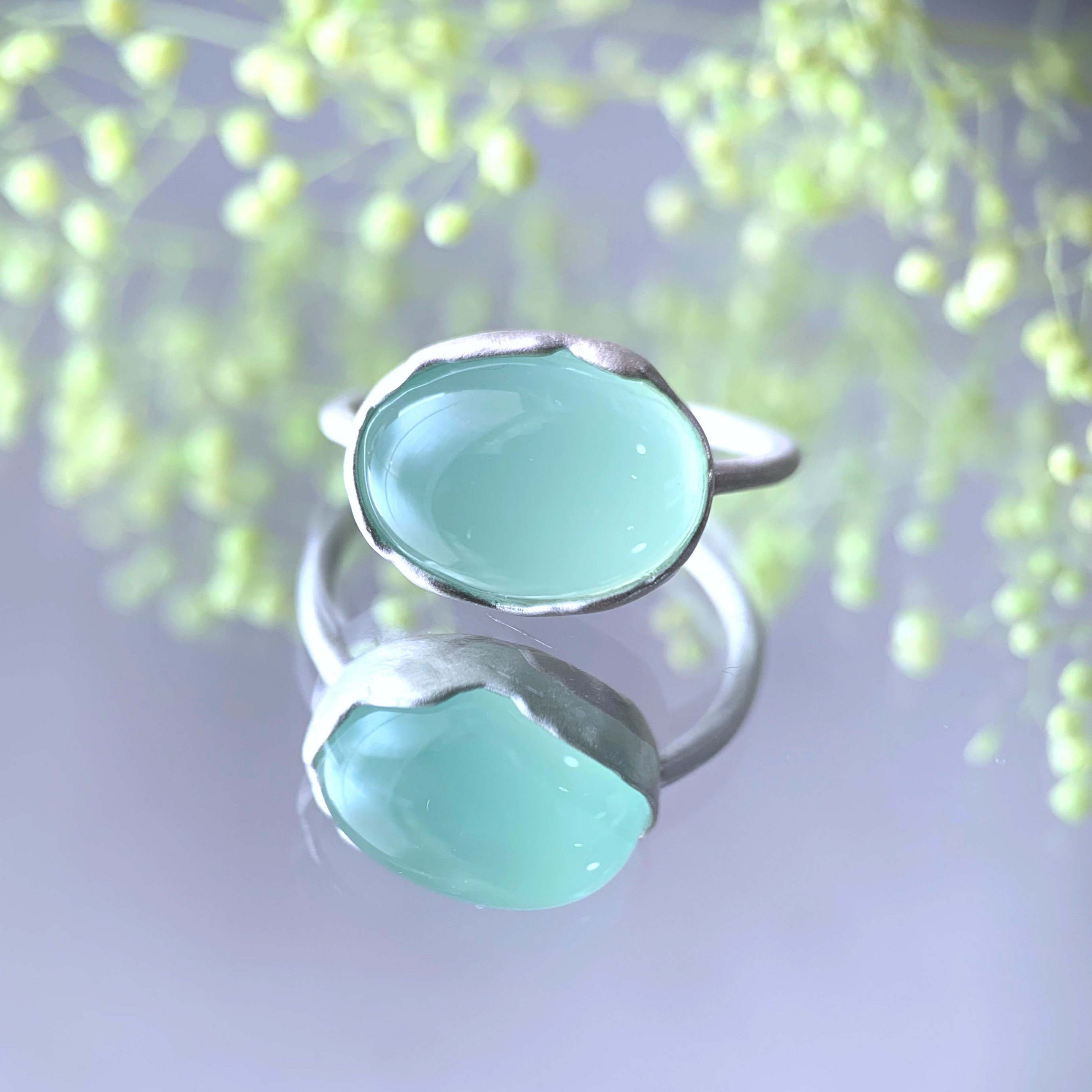 受注制作】アップルグリーンカルセドニー silver ring 指輪
