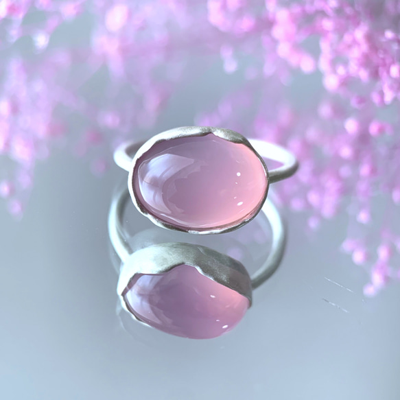 【受注制作】パープルピンクカルセドニー　silver ring 1枚目の画像