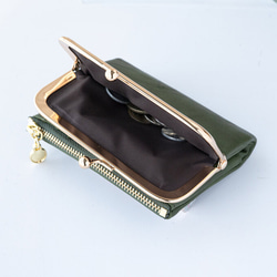 【がま口＆二つ折り財布】機能的なコンパクトレザー財布　ミニバッグやサコッシュ、ポーチに、プレゼントに、ネイビー 2枚目の画像