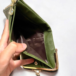 【がま口＆二つ折り財布】機能的なコンパクトレザー財布　ミニバッグやサコッシュ、ポーチに、プレゼントに、ネイビー　敬老 5枚目の画像