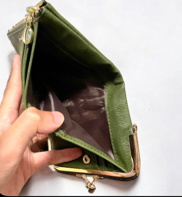 【がま口＆二つ折り財布】機能的なコンパクトレザー財布　ミニバッグやサコッシュ、ポーチに、プレゼントに、ネイビー　敬老 5枚目の画像
