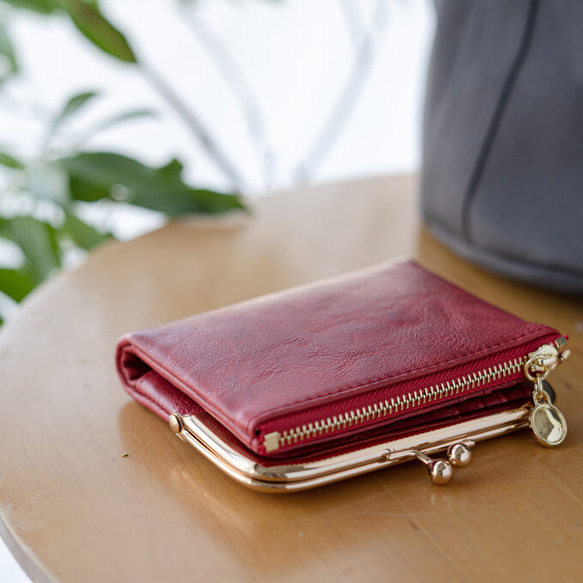 【がま口＆二つ折り財布】機能的なコンパクトレザー財布　ミニバッグやサコッシュ、ポーチに、プレゼントに、ネイビー 12枚目の画像