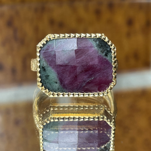 ルビーインゾイサイト 11.5ct チェックカット シルバーSV925