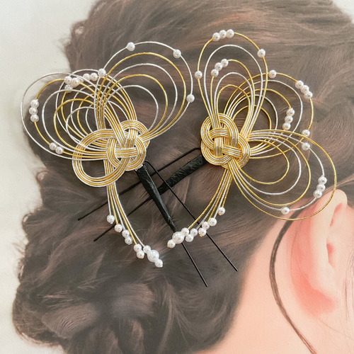 水引髪飾り 和装髪飾り 2本セット 金銀 振袖 浴衣 留袖 訪問着 結婚式