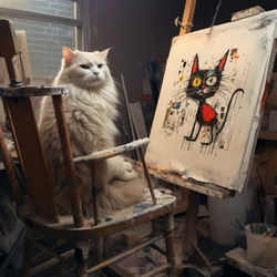 ネコの巨匠の芸術作品-ほほえみ   Ｔシャツ　男女兼用 1枚目の画像