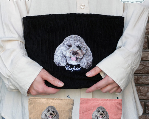 ぽぽうちの子刺繍オーダーメイド うちの子刺繍オーダー がまぐちポーチ | うさぎ刺繍・ハーネス