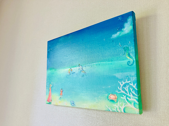 青い空と海で…＊手描きオーダーメイド油彩画＊水色のグラデーション絵画 3枚目の画像