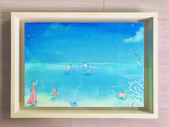 青い空と海で…＊手描きオーダーメイド油彩画＊水色のグラデーション絵画 4枚目の画像