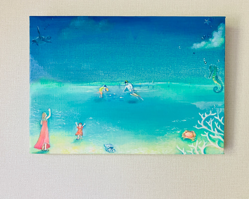 青い空と海で…＊手描きオーダーメイド油彩画＊水色の